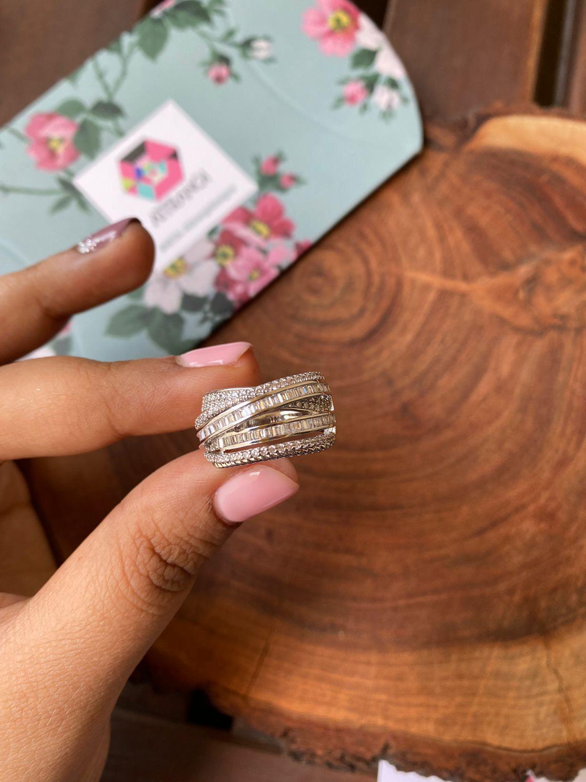 Slim Overlay Diamond Multi Band Cocktail Ring - Attrangi