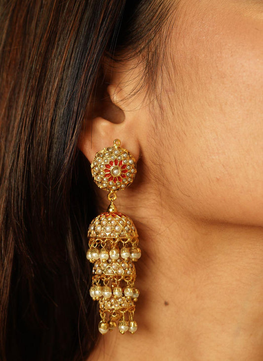 Sona Moti 3 layer Jhumkas - Attrangi