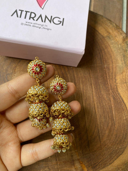 Sona Moti 3 layer Jhumkas - Attrangi