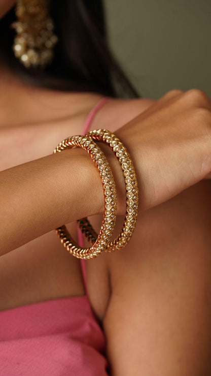 Aafreen Jadaau Pearl Gold Bangle Set - Attrangi