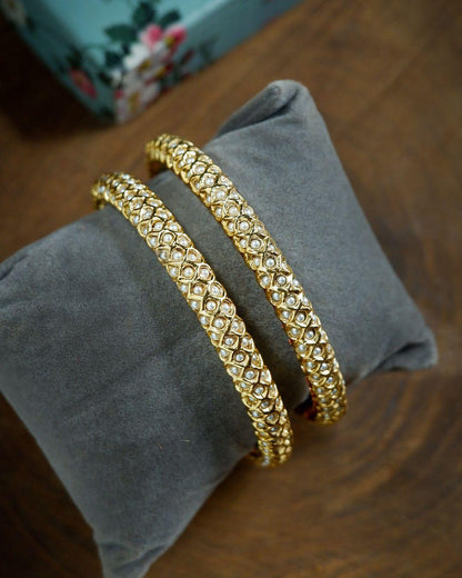 Aafreen Jadaau Pearl Gold Bangle Set - Attrangi
