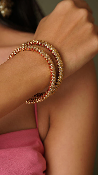 Aafreen Jadaau Pearl Gold Bangle Set - Attrangi