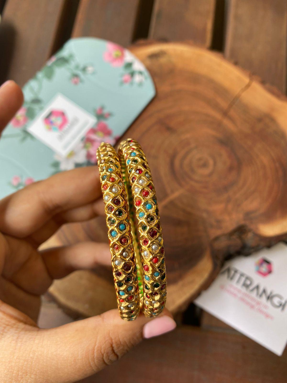 Sona Moti Gold Bangle Set - Attrangi