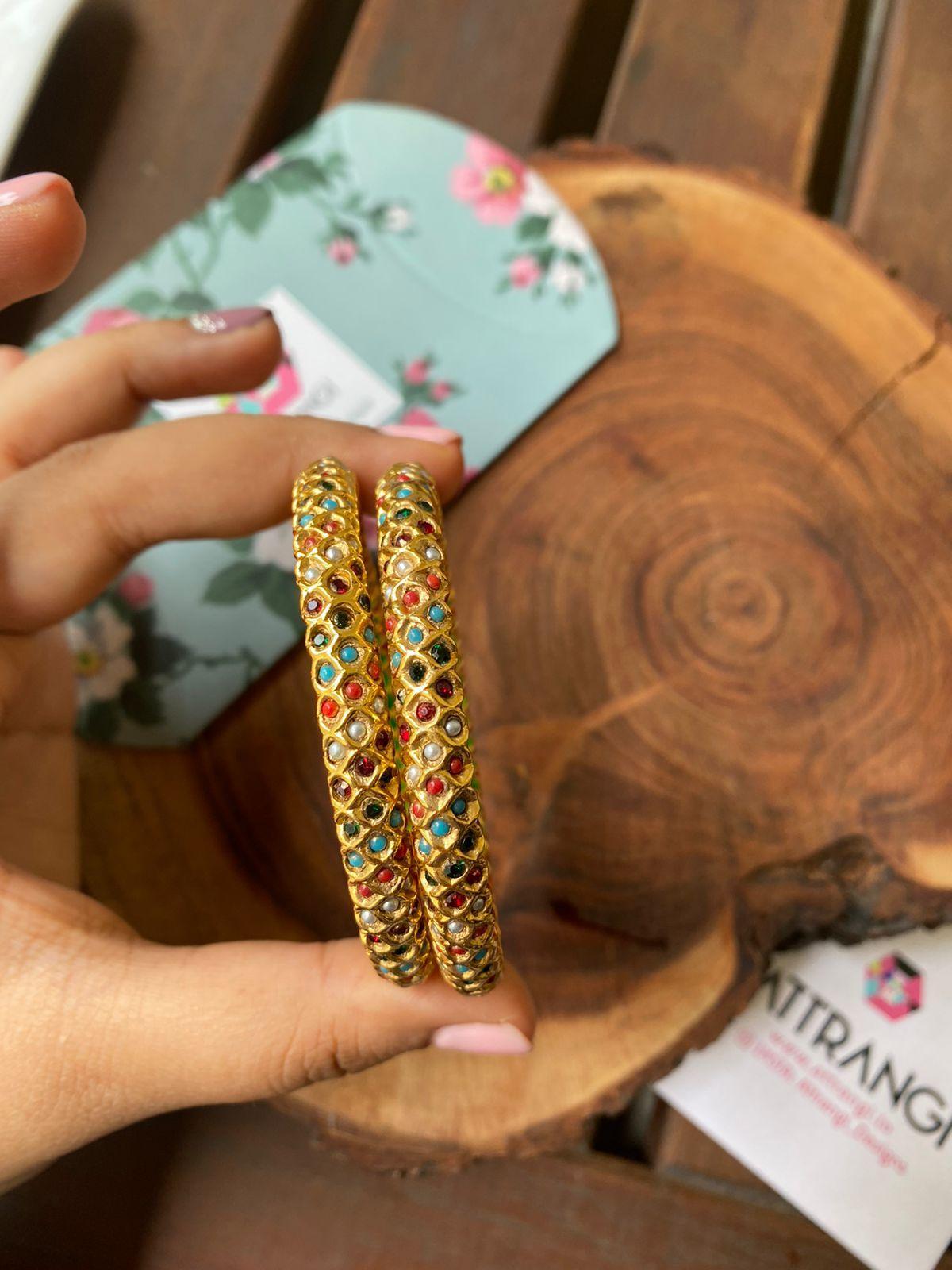 Sona Moti Gold Bangle Set - Attrangi
