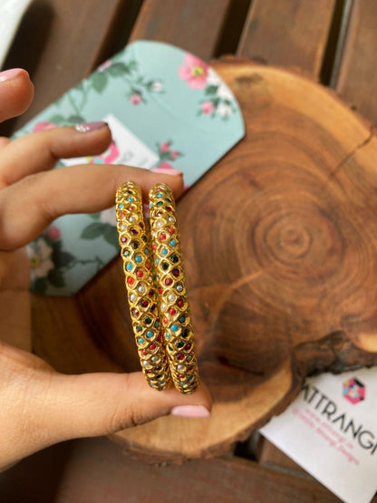 Sona Moti Gold Bangle Set - Attrangi