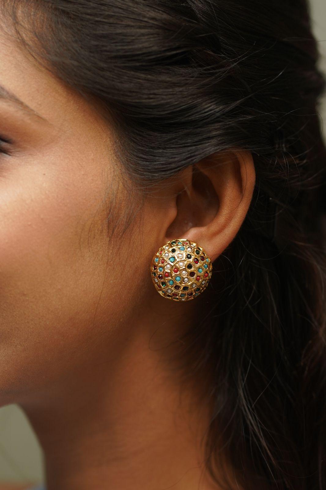 Sona Moti Studs and Ring in Navratna - Attrangi