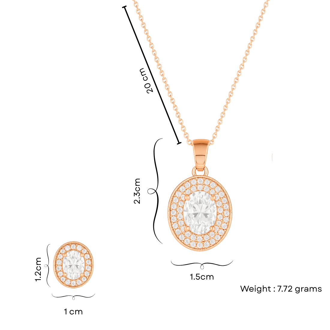 Rose Gold Plated Ruby Oval Pendant Necklace and Earring Set for Women and Girls | Anti-Tarnish | Anti-Allergy | Office Wear | Gifting