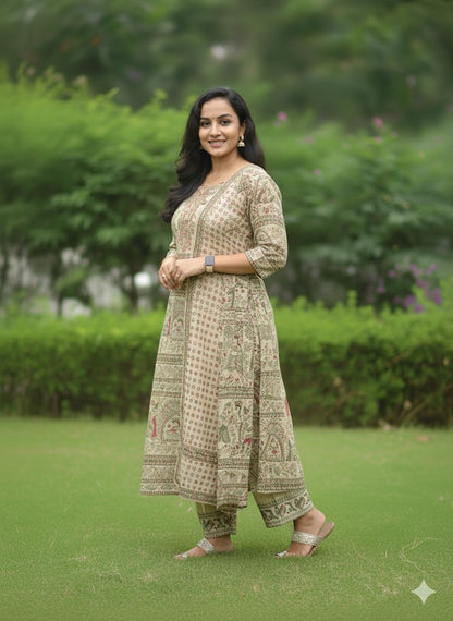 Peach Cotton Kurti With Dupatta For Women
