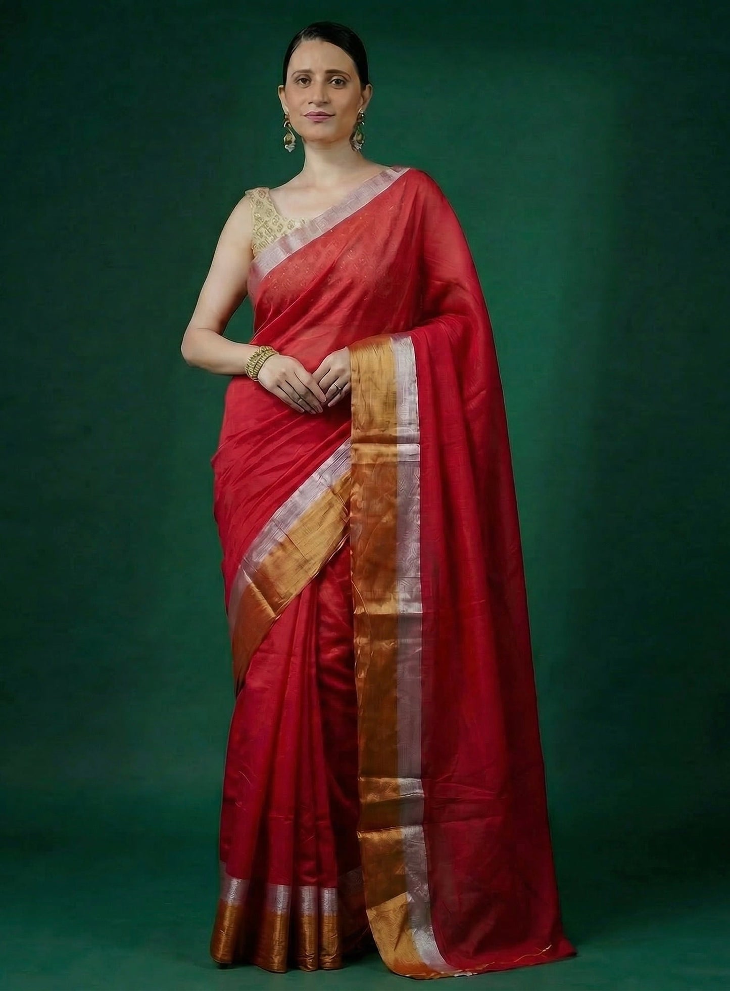 Mul Cotton Tissue Scarlet Sheen Saree