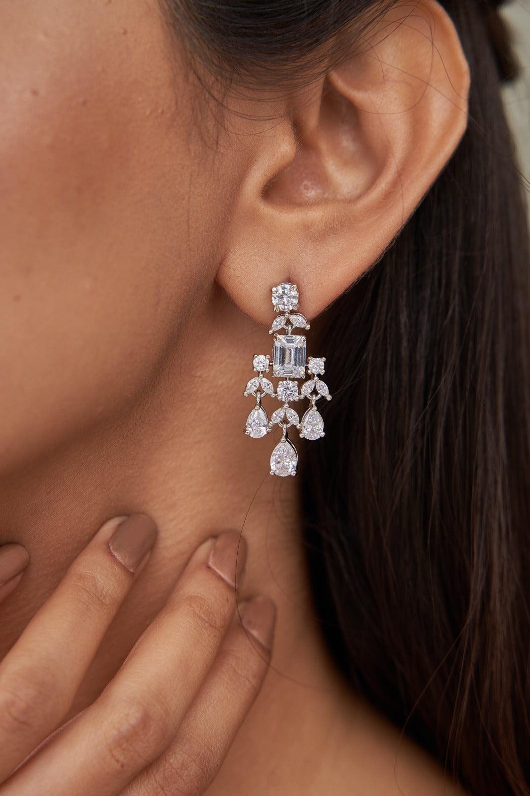 Tia Mid Sized Diamond Dangler Earrings - Attrangi