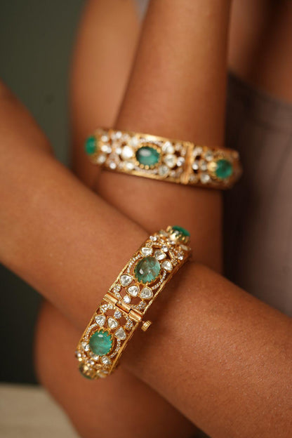 Fluorite Mint Traditional Matte Gold Kada’s | Indian Openable Bangle - Attrangi