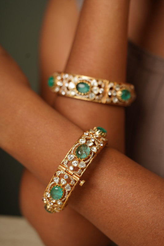 Fluorite Mint Traditional Matte Gold Kada’s | Indian Openable Bangle - Attrangi