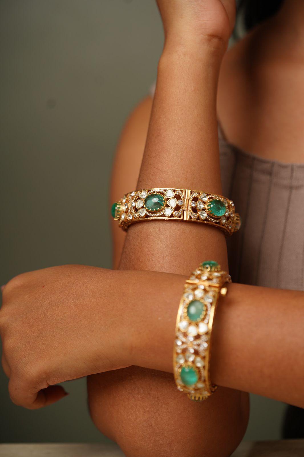 Fluorite Mint Traditional Matte Gold Kada’s | Indian Openable Bangle - Attrangi