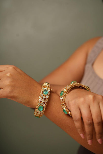 Fluorite Mint Traditional Matte Gold Kada’s | Indian Openable Bangle - Attrangi