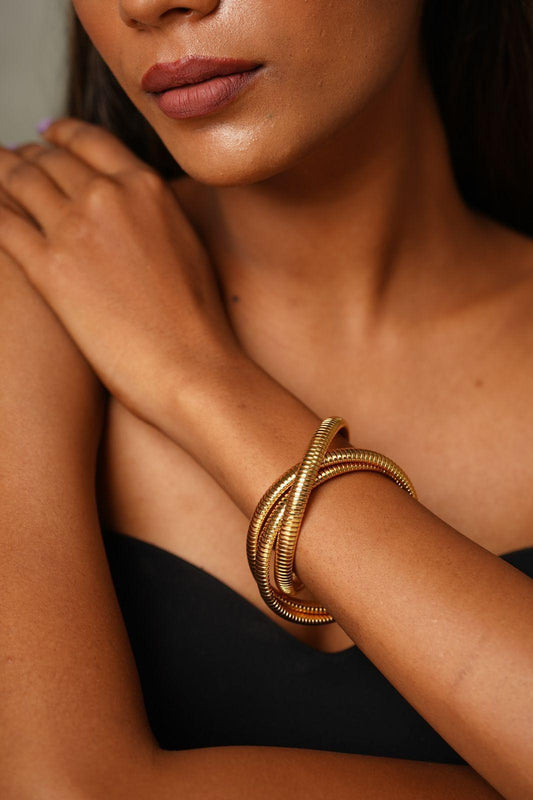 Treeda Gold Chunky Western Bracelet - Attrangi