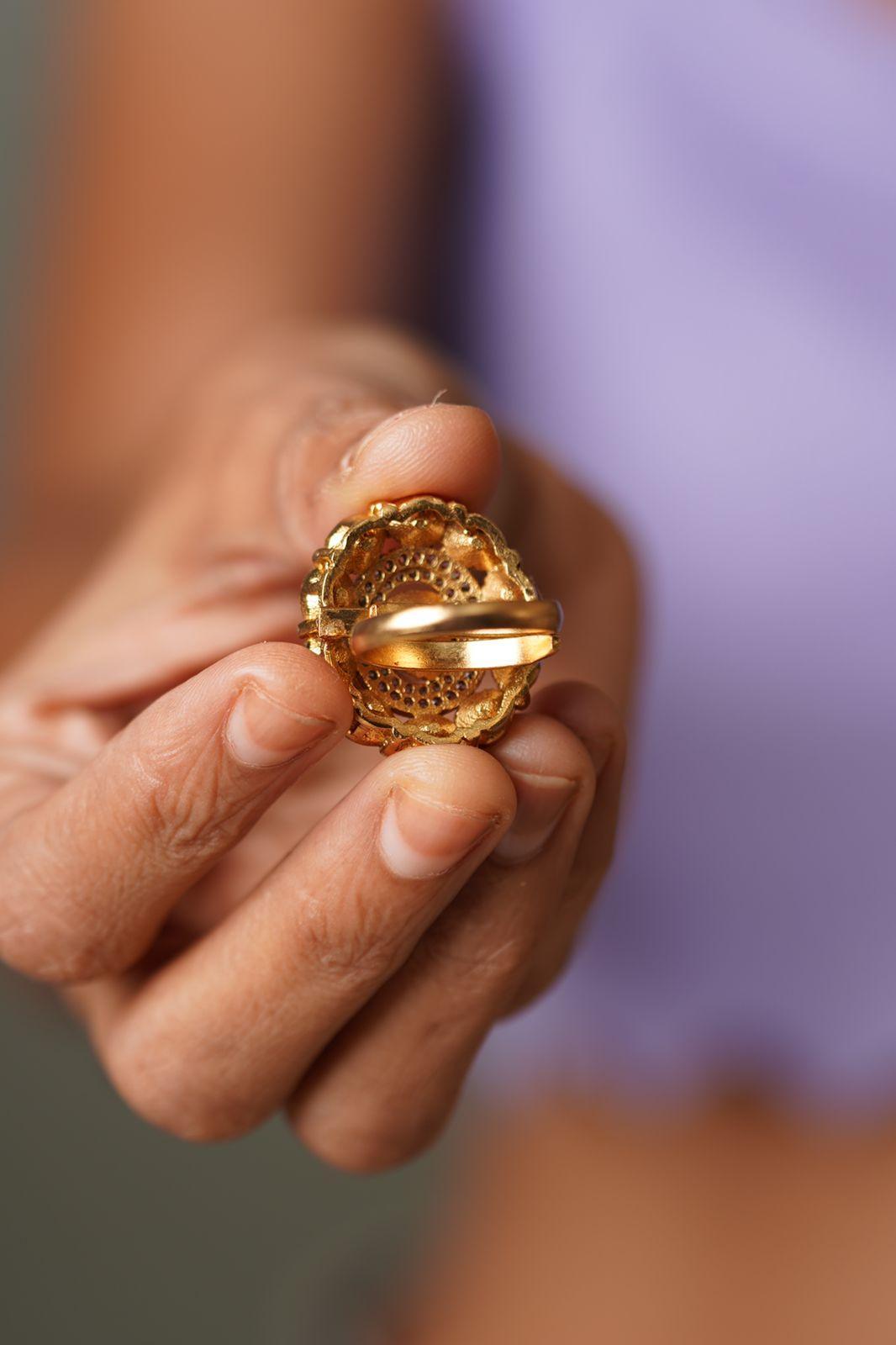 Uncut Diamond Antique Gold Adjustable Indian Ring - Attrangi