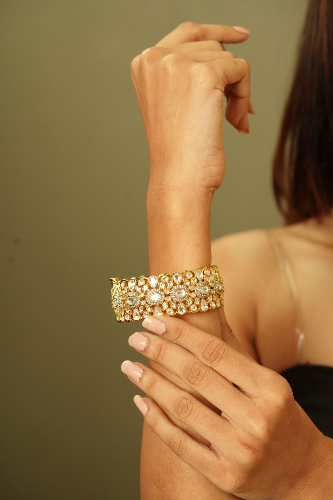 Uncut Diamond Kada with Moissanites - Attrangi