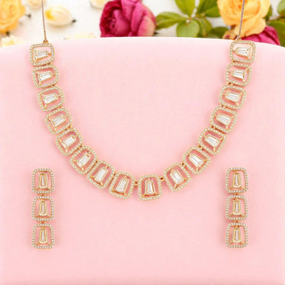 Rose Gold Plated American Diamond Necklace & Earrings Set
