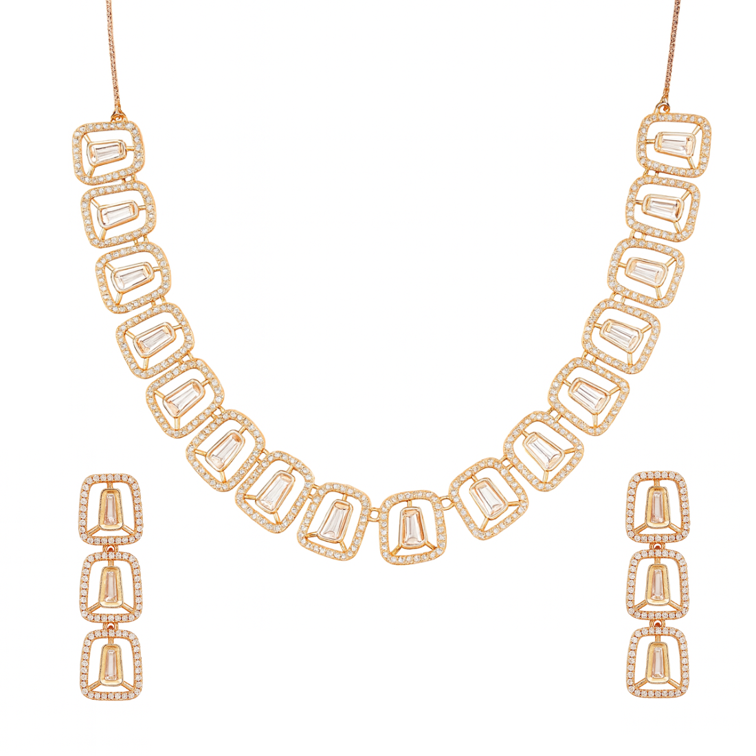Rose Gold Plated American Diamond Necklace & Earrings Set