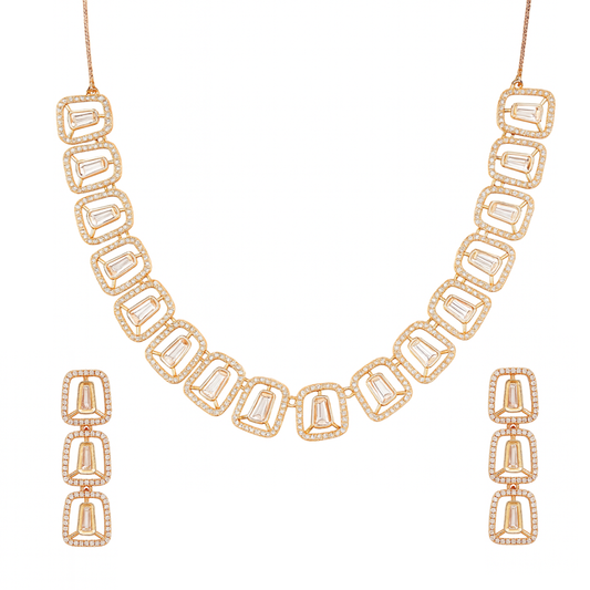 Rose Gold Plated American Diamond Necklace & Earrings Set