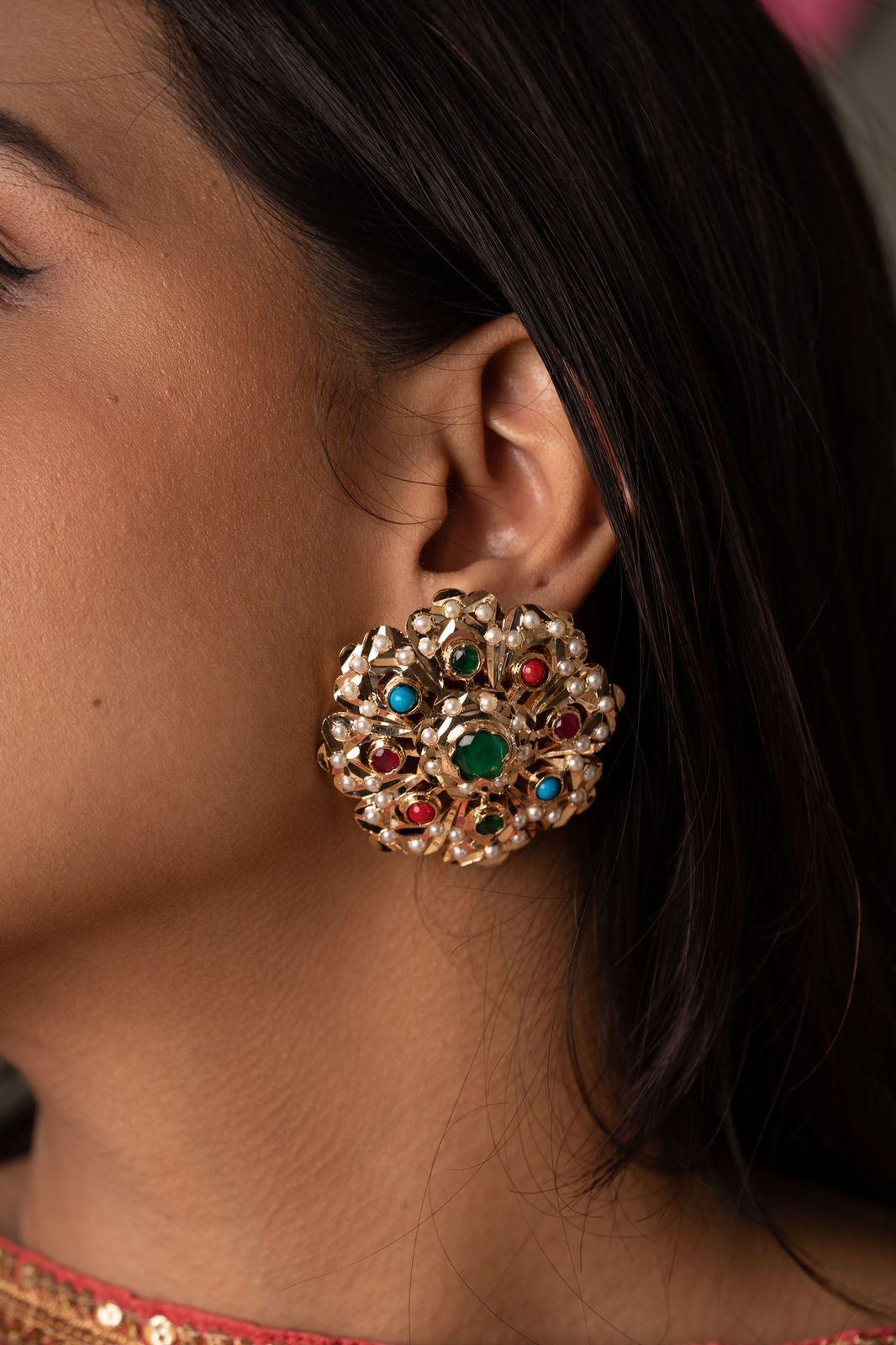 Valima Floral Jadaau Oversized Studs - Attrangi