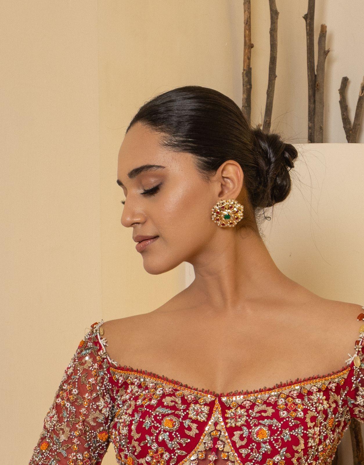 valima floral jadaau oversized studs - Attrangi
