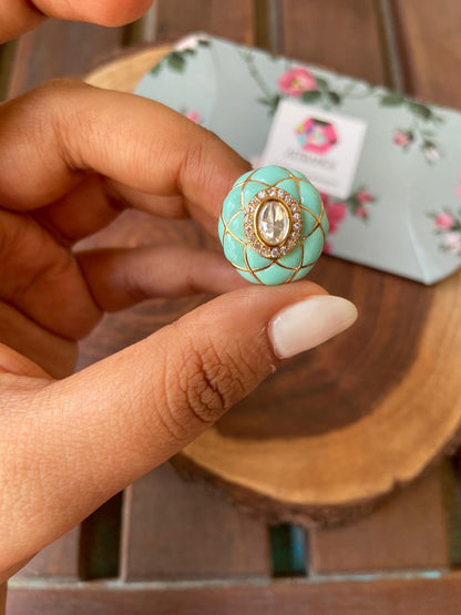 Vedavati Enamel IndoWestern Polki Ring | Adjustable - Attrangi