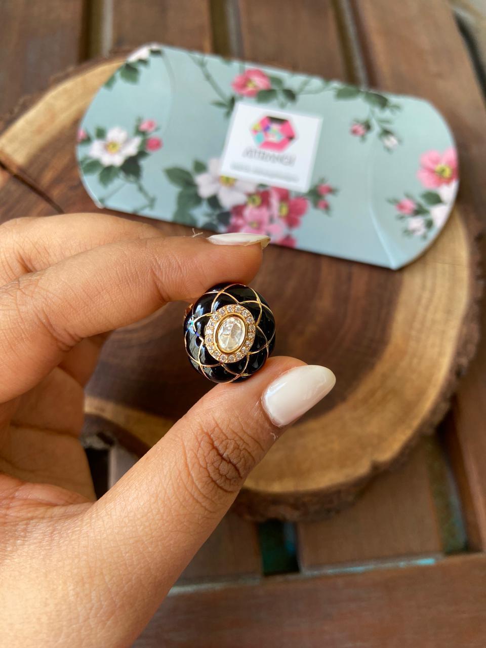 Vedavati Enamel IndoWestern Polki Ring | Adjustable - Attrangi