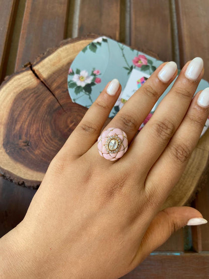 Vedavati Enamel IndoWestern Polki Ring | Adjustable - Attrangi