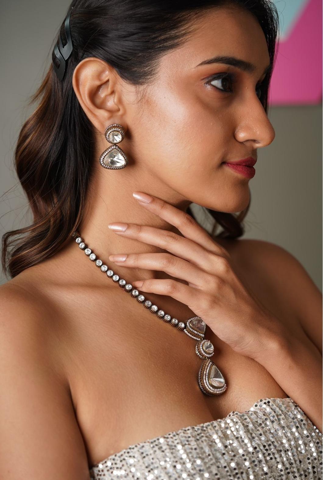 Vilaadi Polki Long Iconic Set | Antique Victorian Gold - Attrangi