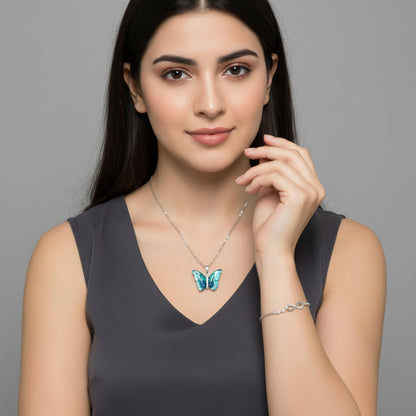 Butterfly Pendant with Infinity Bracelet Value Set for Women & Girls