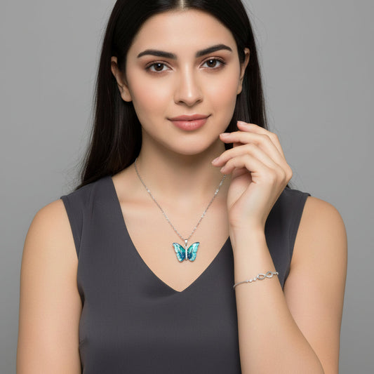 Butterfly Pendant with Infinity Bracelet Value Set for Women & Girls