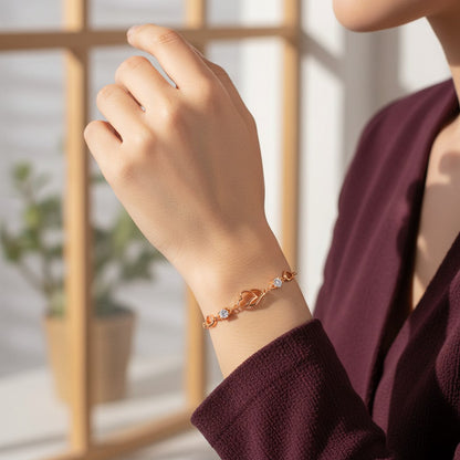 Double Heart Shape Rose Gold Plated CZ Crystal Bracelet, Gift for Loved One, Valentine's Day Gift