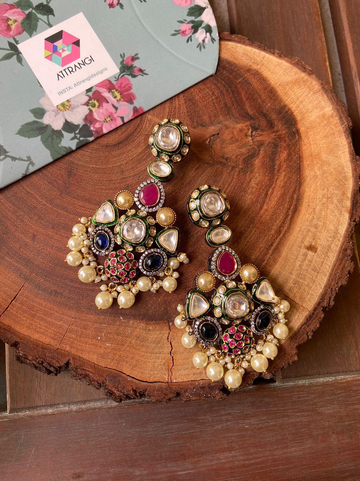 Vismaya Polki And Meenakari Long Indian Earrings - Attrangi