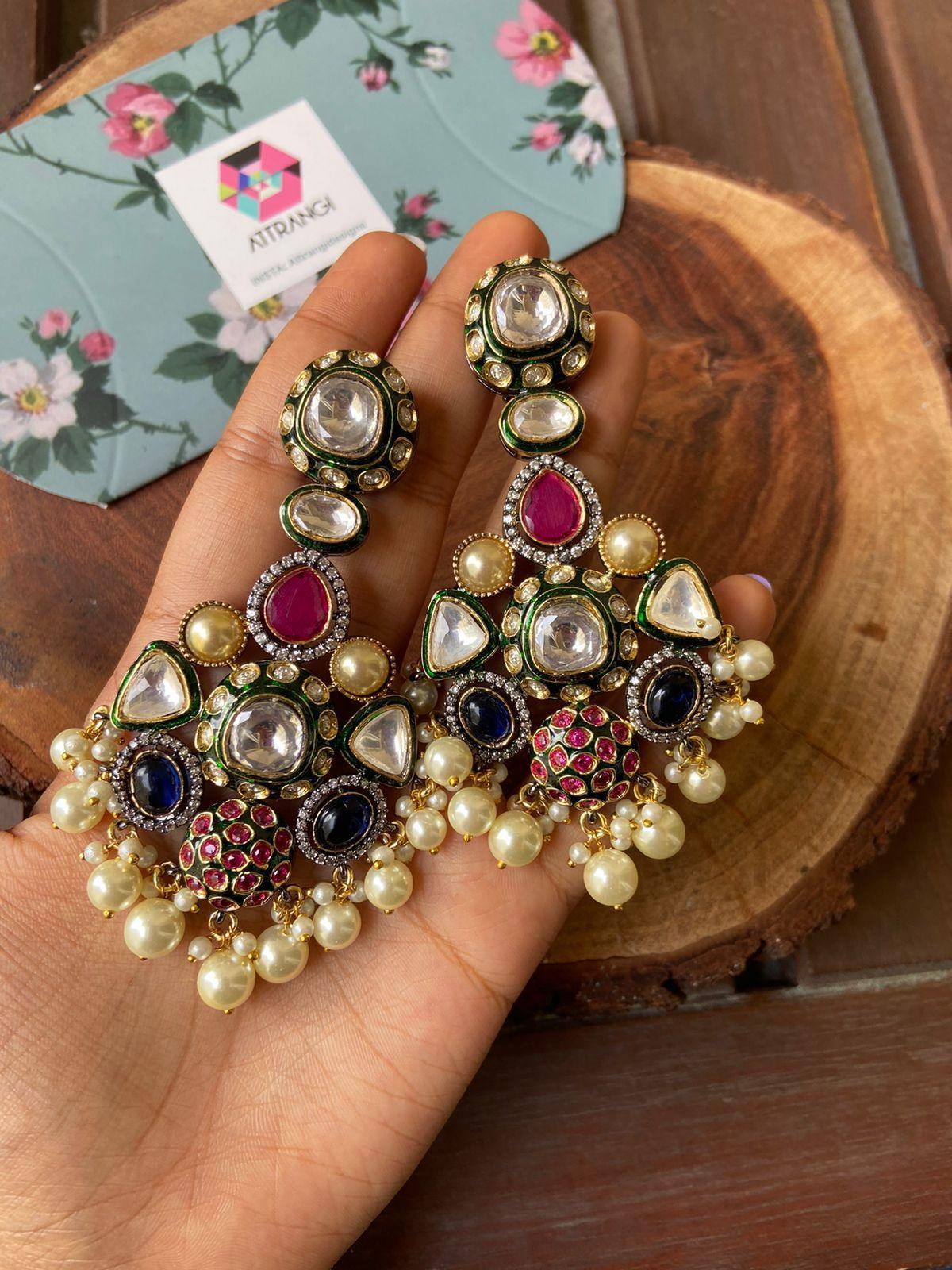 Vismaya Polki And Meenakari Long Indian Earrings - Attrangi