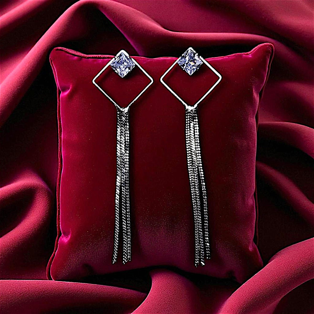 Dazzle in Stone & Chain Earrings - Perfect Party Accessory Silver Earrings Ear Rings Earrings party Trincket Jewellry Jewelry Jewellery