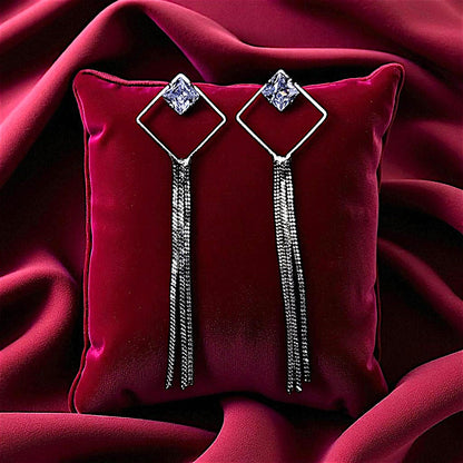 Dazzle in Stone & Chain Earrings - Perfect Party Accessory Silver Earrings Ear Rings Earrings party Trincket Jewellry Jewelry Jewellery