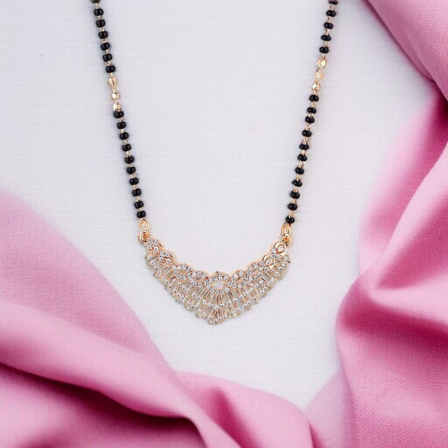 Rose Gold Plated Mangalsutra with Black Beads For Women