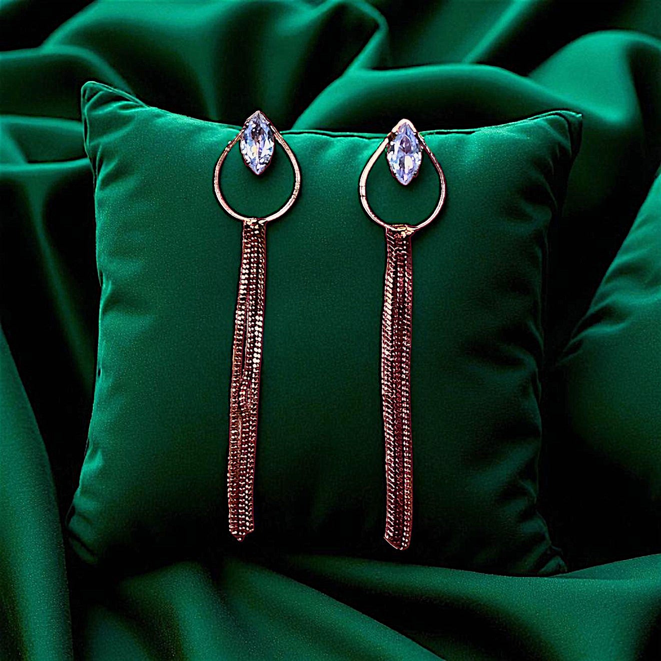 Dazzle in Stone & Chain Earrings - Perfect Party Accessory Rose gold Earrings Ear Rings Earrings party Trincket Jewellry Jewelry Jewellery