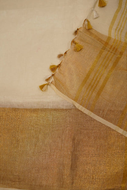 Teejh Laboni White & Gold Linen Saree
