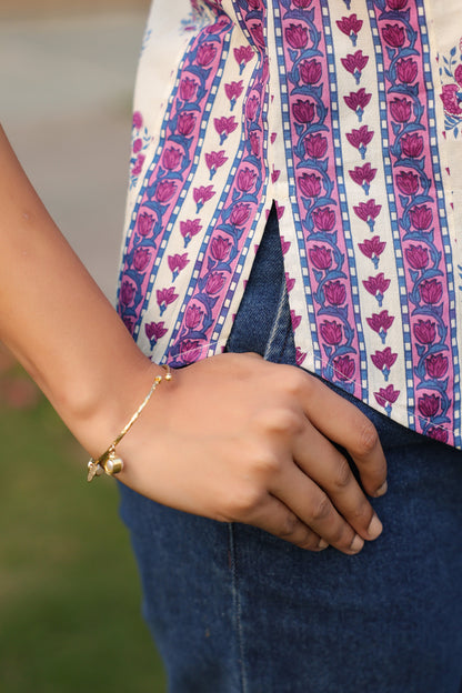 women casual printed top purple
