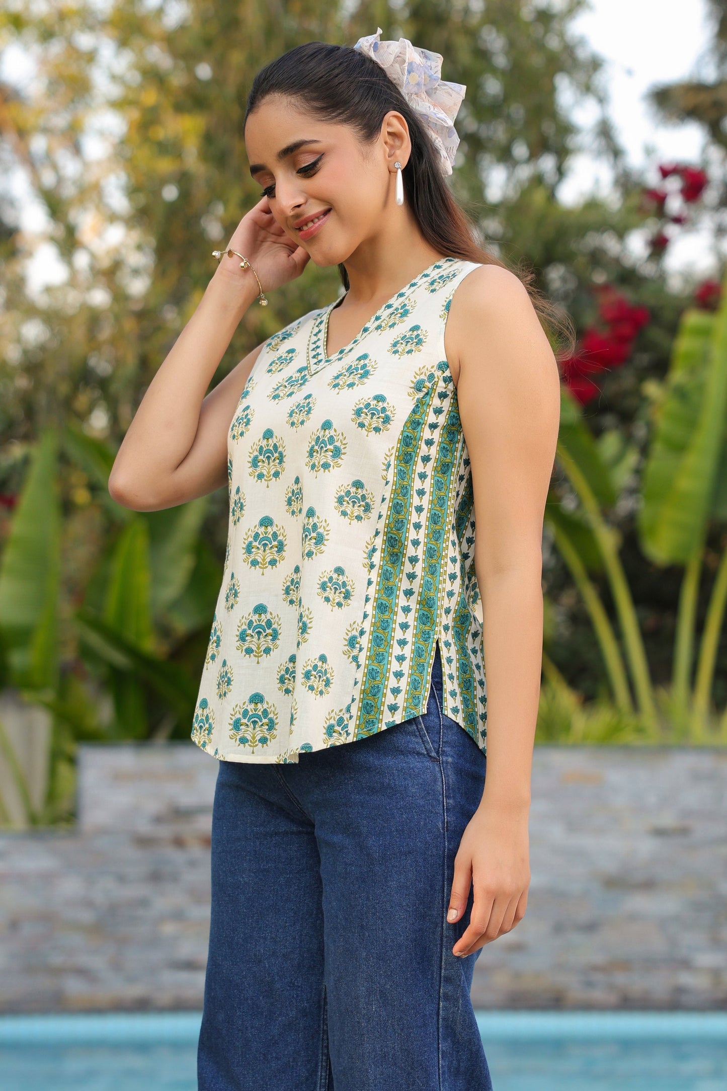 women green casual cotton top