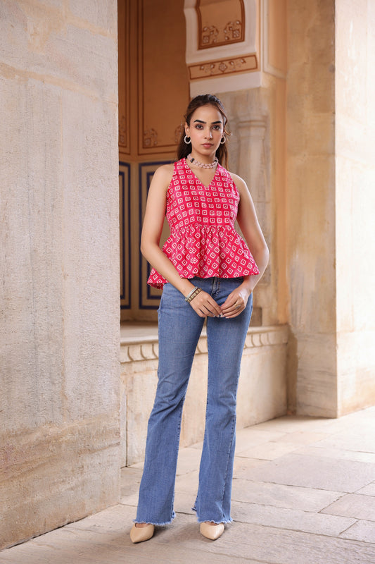 women printed cotton peplum top