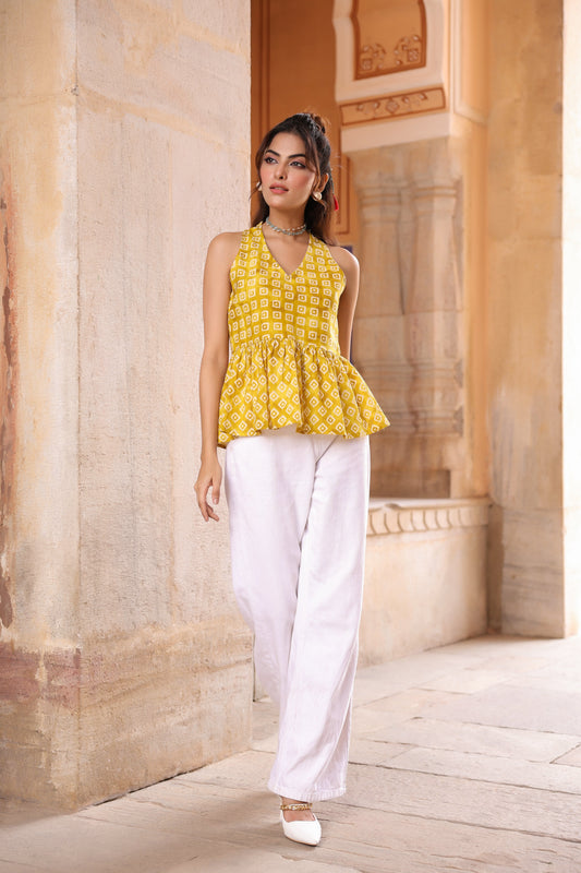 women yellow cotton print top