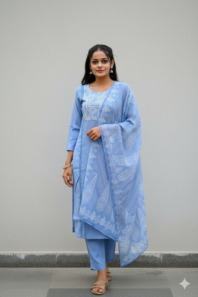 Blue Kurti With Elegant Design For Women & Girls