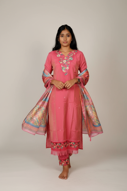 Pink Crepe Floral Printed Embroidered Sharara Kurti For Women & Girls