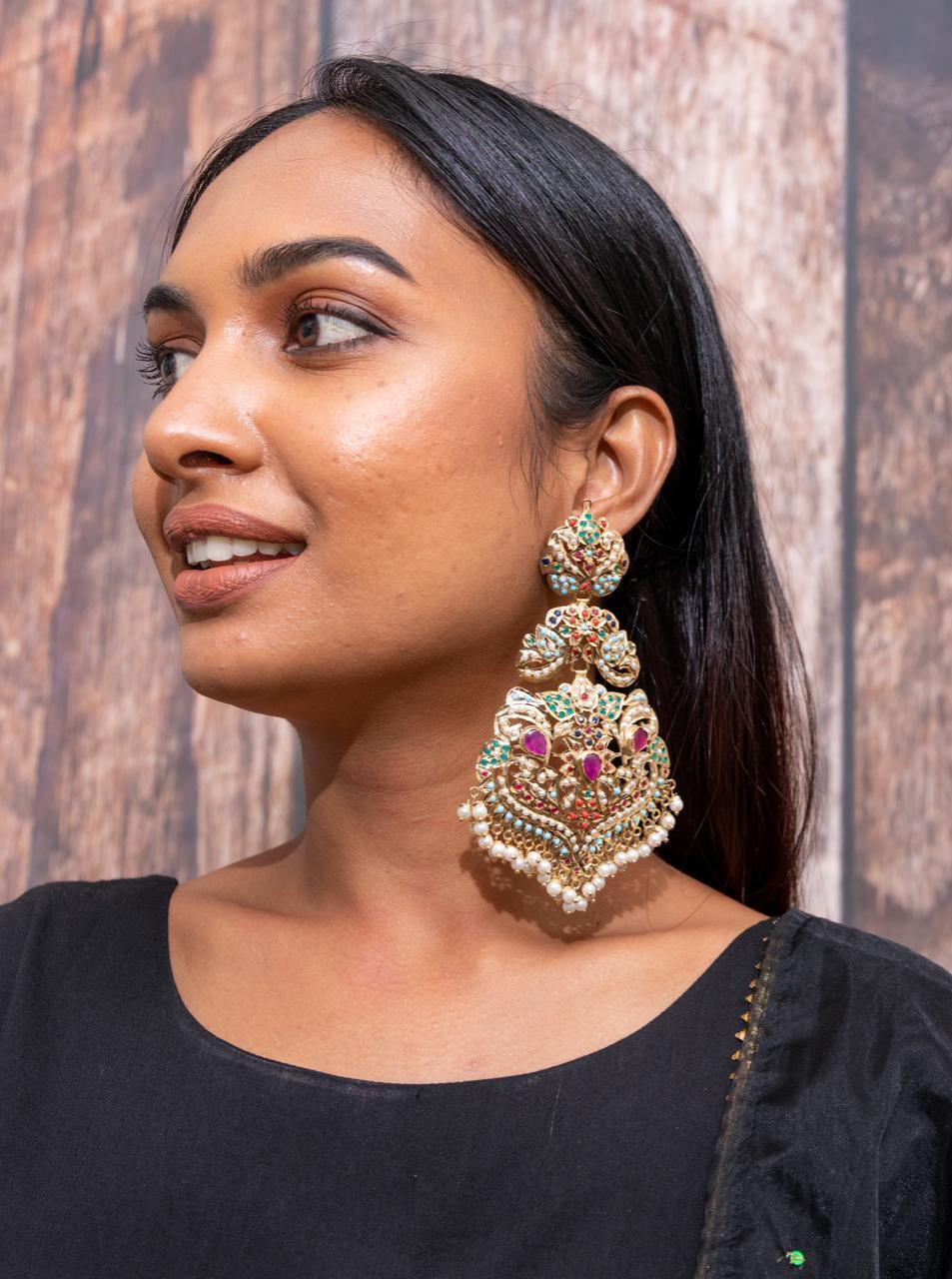 Zeba Navratna Oversized Earrings - Attrangi