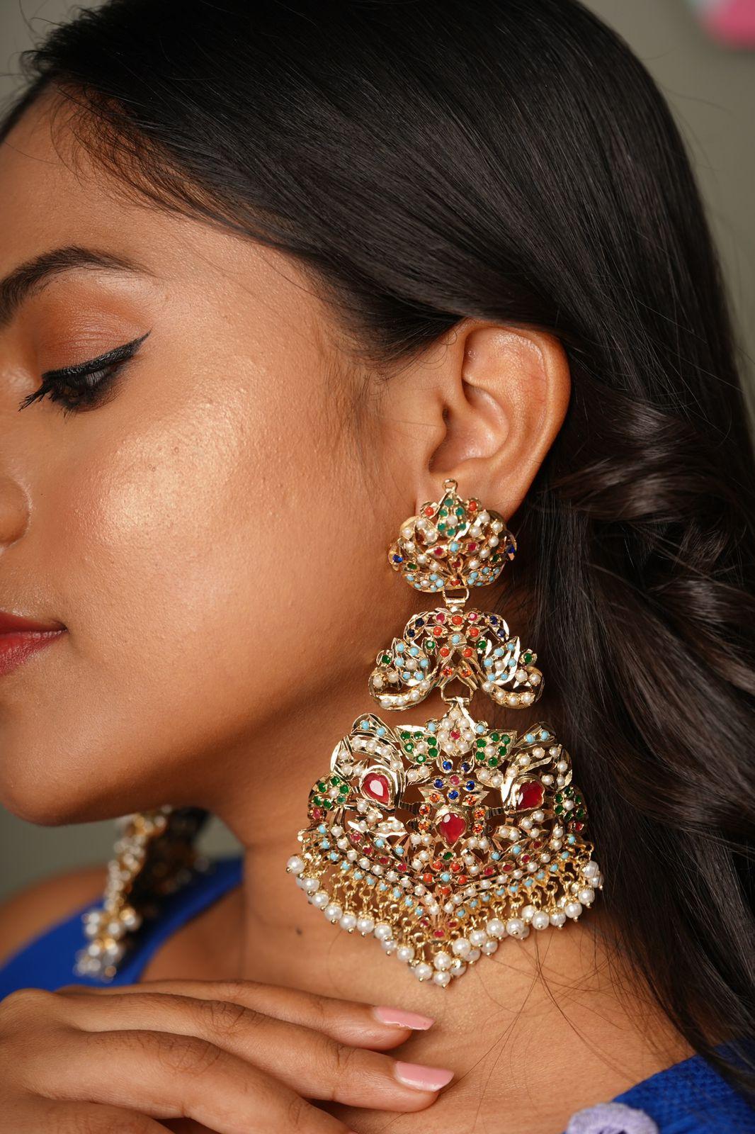 Zeba Navratna Oversized Earrings - Attrangi
