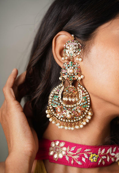 Zeenat Jadaau oversized Earrings with Kannauti - Attrangi