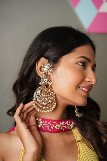 Zeenat Jadaau oversized Earrings with Kannauti - Attrangi